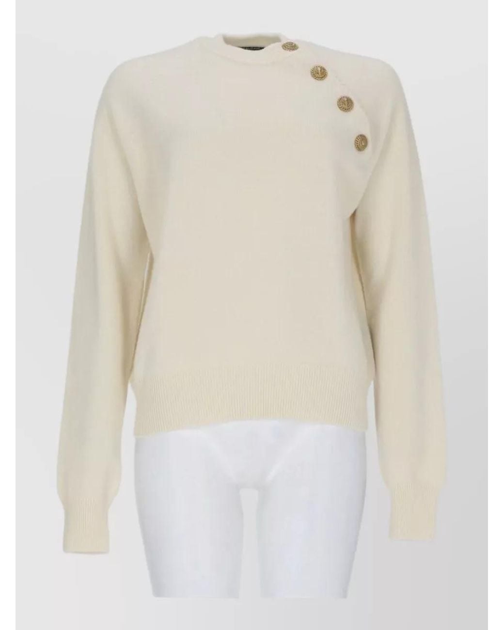 Balmain White Cashmere Crewneck Sweater