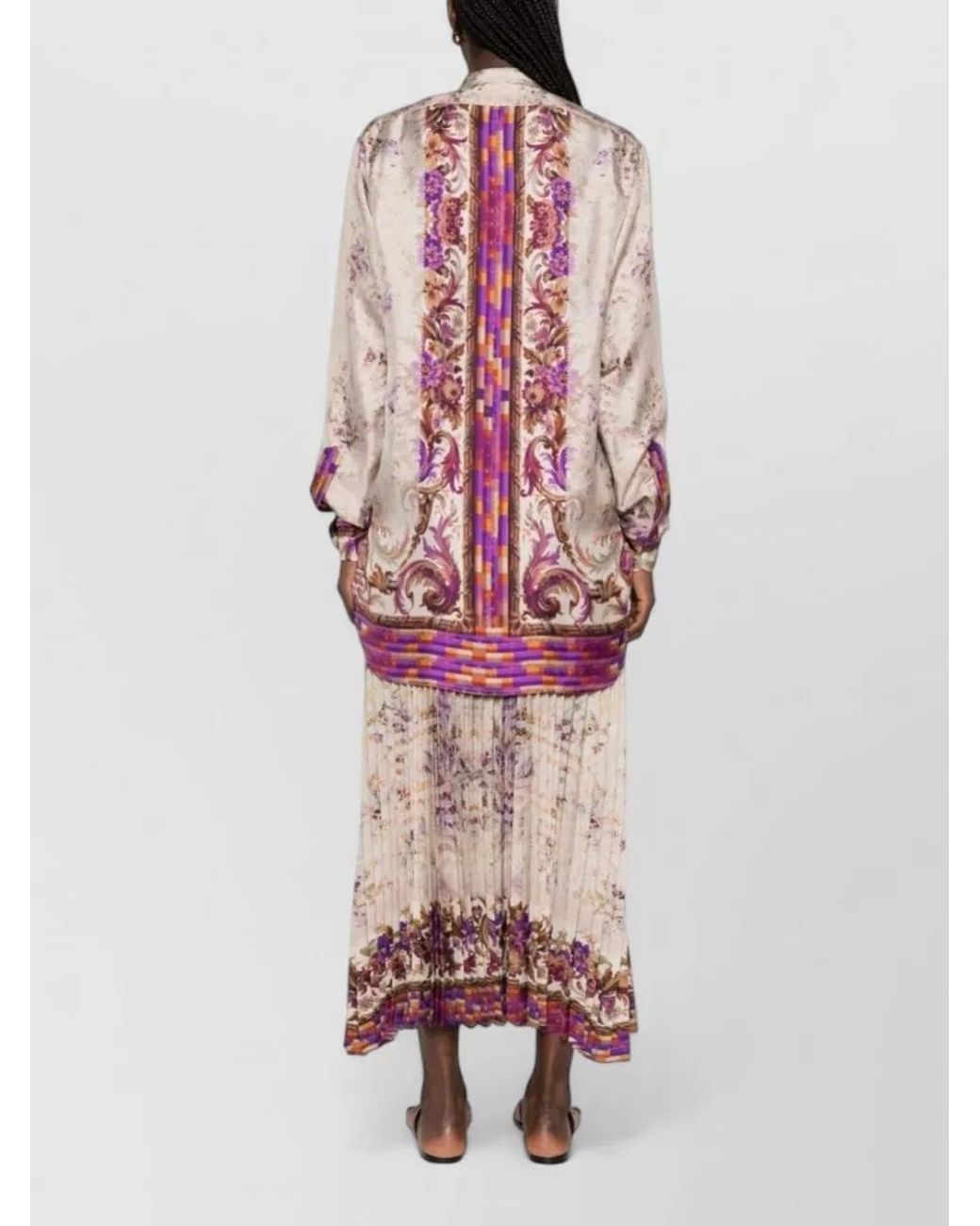 Pierre Louis Mascia Pink Floral Print Silk Long Sleeve Mandarin Collar Blouse