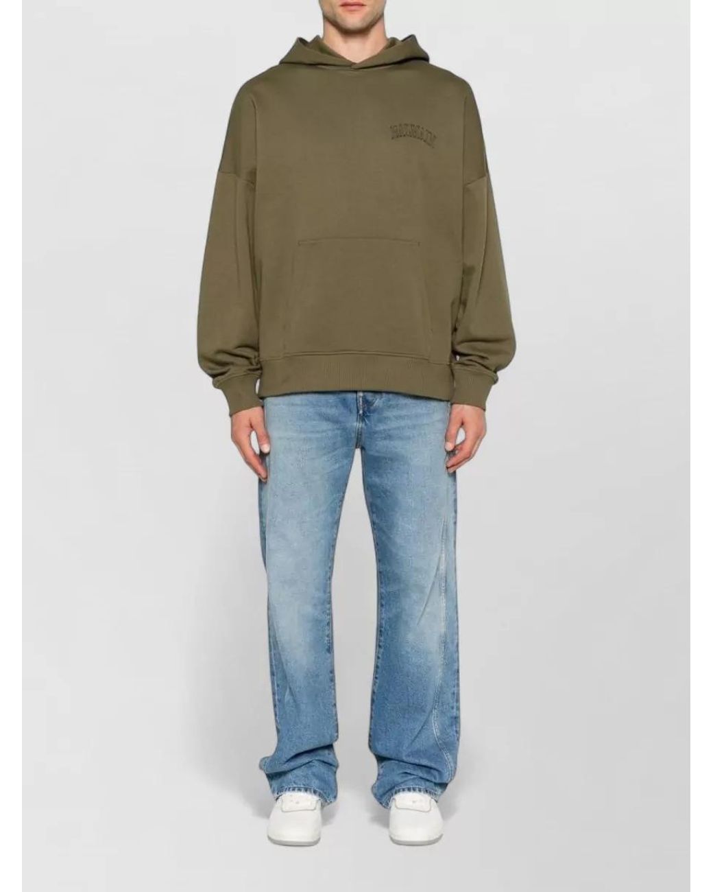 Balmain Green Cotton Hooded Logo Print Sweatshirt for men