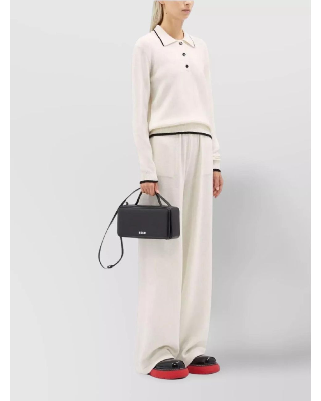 MSGM White Cashmere Wide-Leg Trousers
