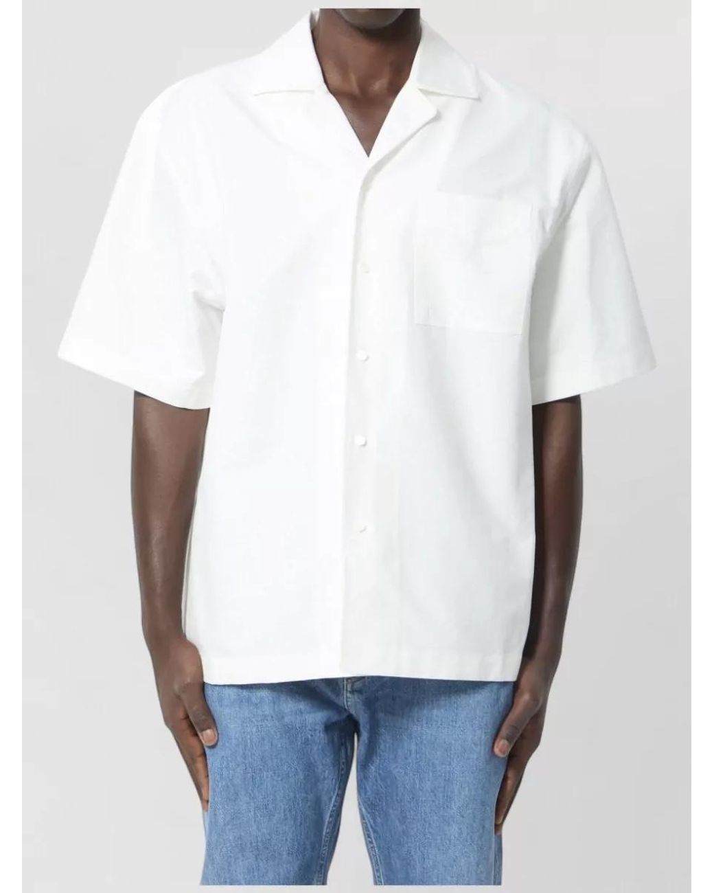 Bottega Veneta White Cotton Bowling Collar Short-Sleeve Shirt for men
