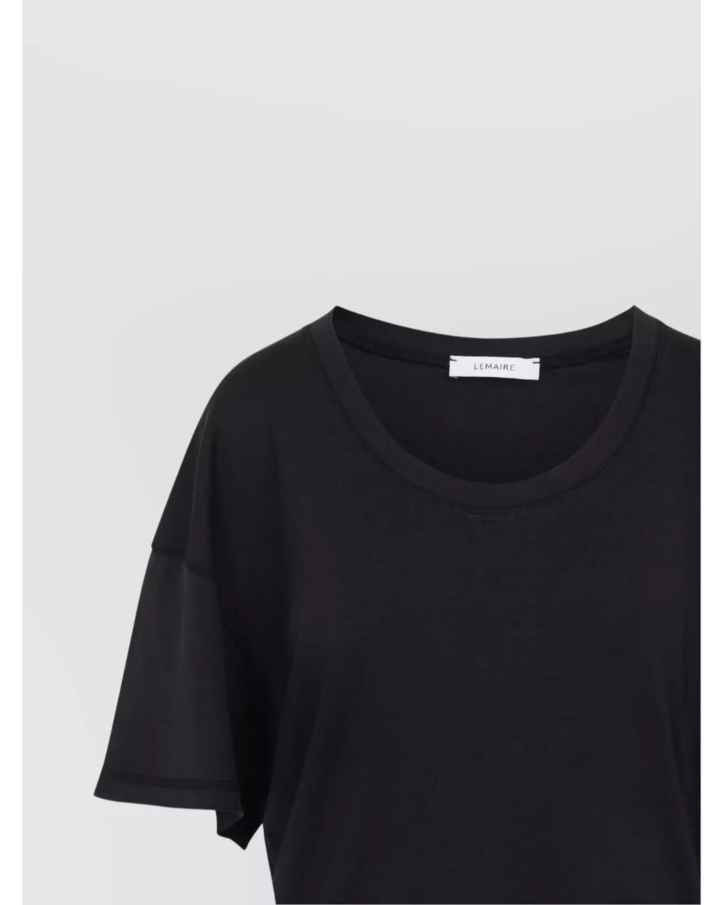 Lemaire Black Ribbed Scoop Neck Drop Shoulder Cotton Jersey T-Shirt
