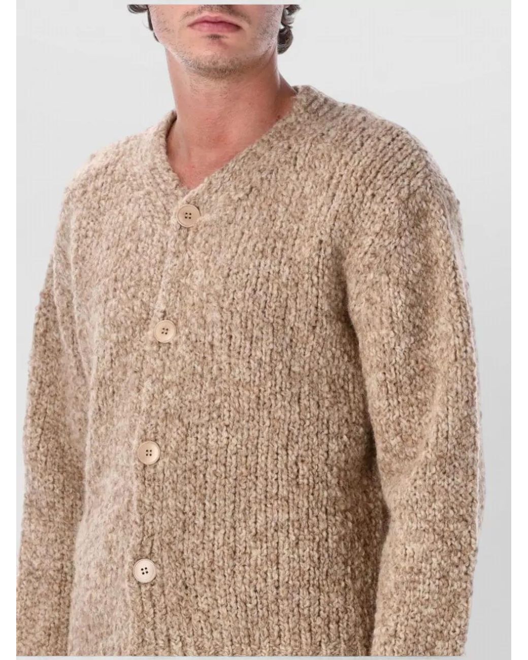 sunflower Natural Alpaca Wool Textured V-Neck Cardigan for men