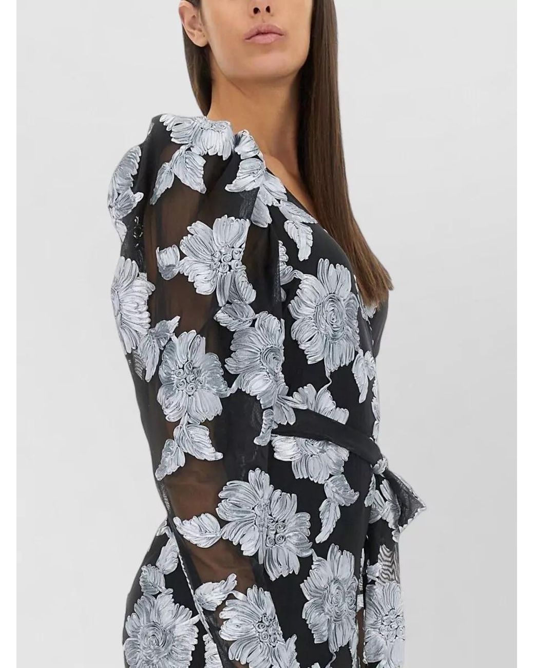 ROTATE BIRGER CHRISTENSEN Gray Floral-Print Regular-Fit Maxi Dress