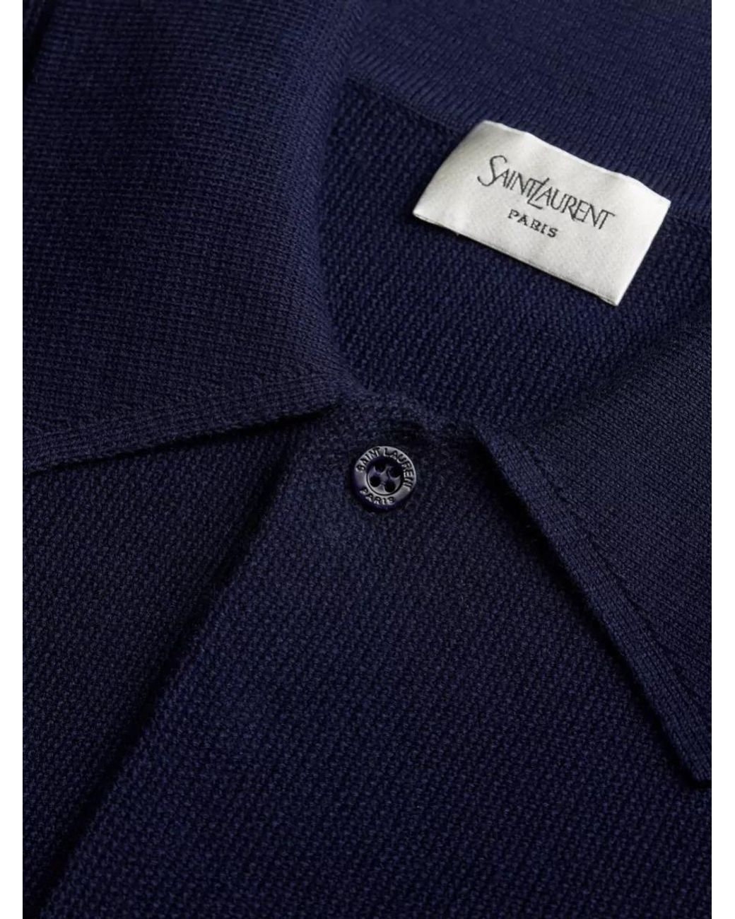 Saint Laurent Blue Ribbed Trim Cotton Short-Sleeve Polo Shirt for men