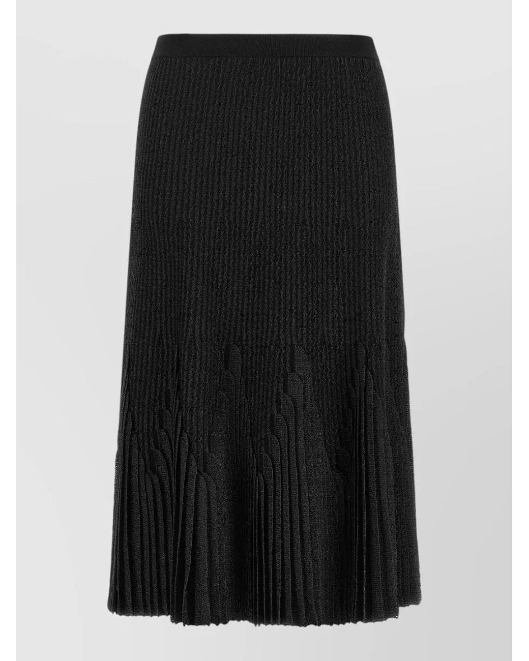 Elisabetta Franchi Black Ribbed Pleated Midi Skirt
