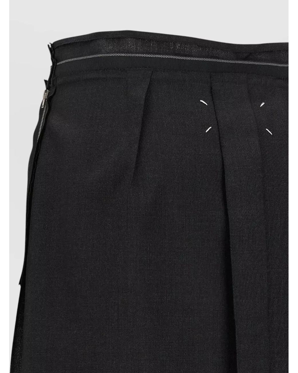 Maison Margiela Black Virgin Wool Pleated Midi Skirt