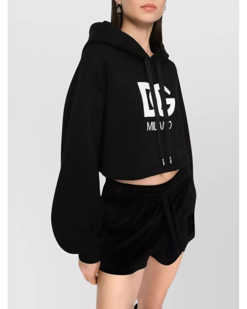 Dolce & Gabbana Black Cropped Logo-Embroidered Hoodie