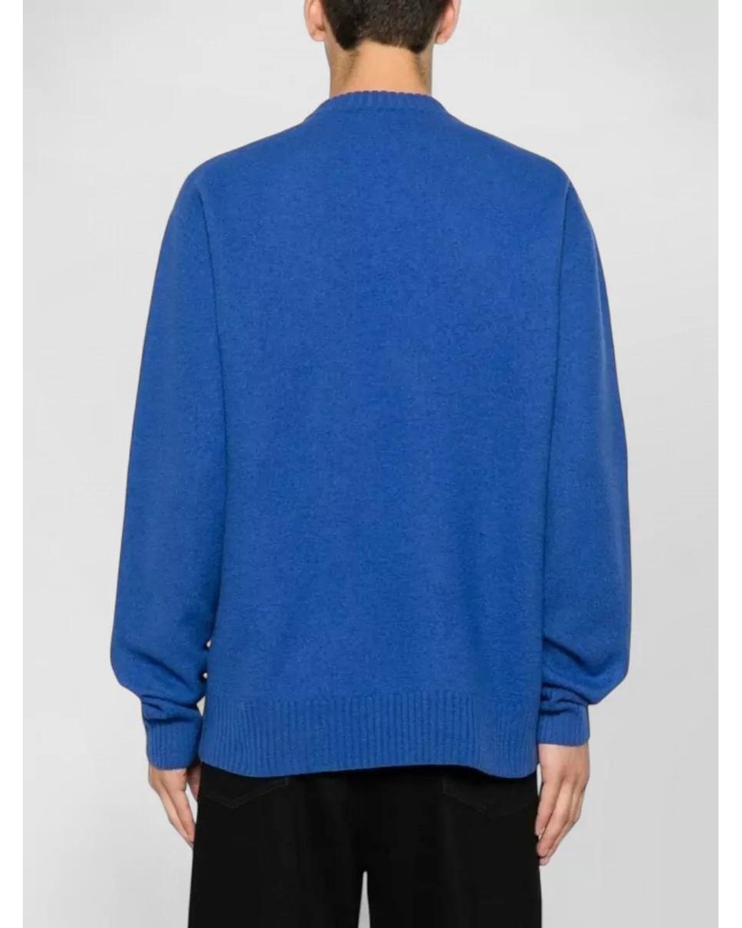 Jil Sander Blue Wool Ribbed Turtleneck Long-Sleeve Sweater for men