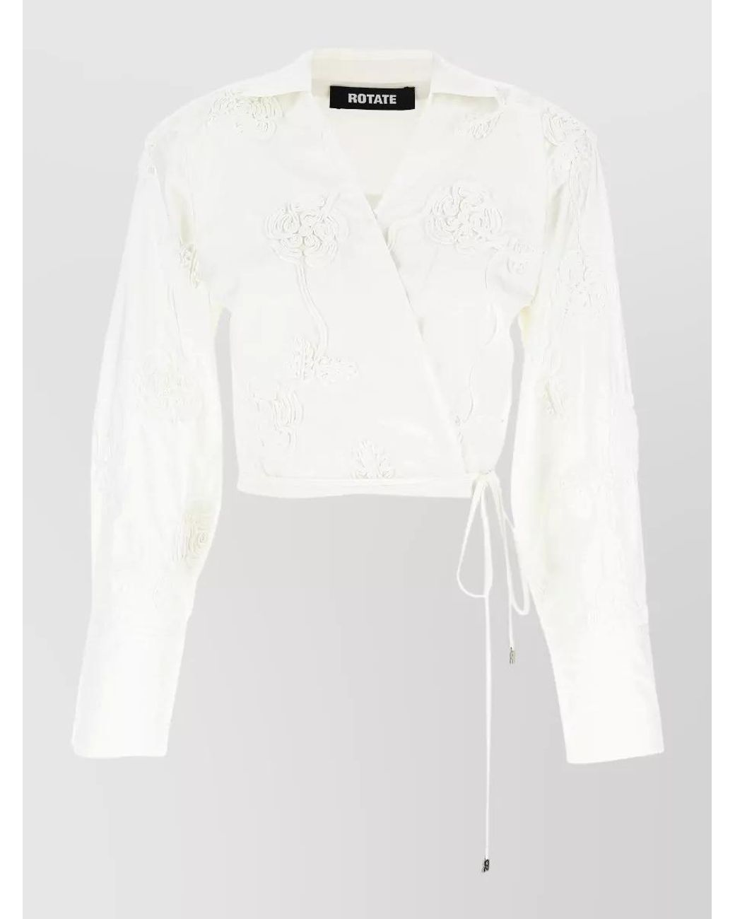 ROTATE BIRGER CHRISTENSEN White Floral-Embroidered Wrap Cotton Cropped Jacket