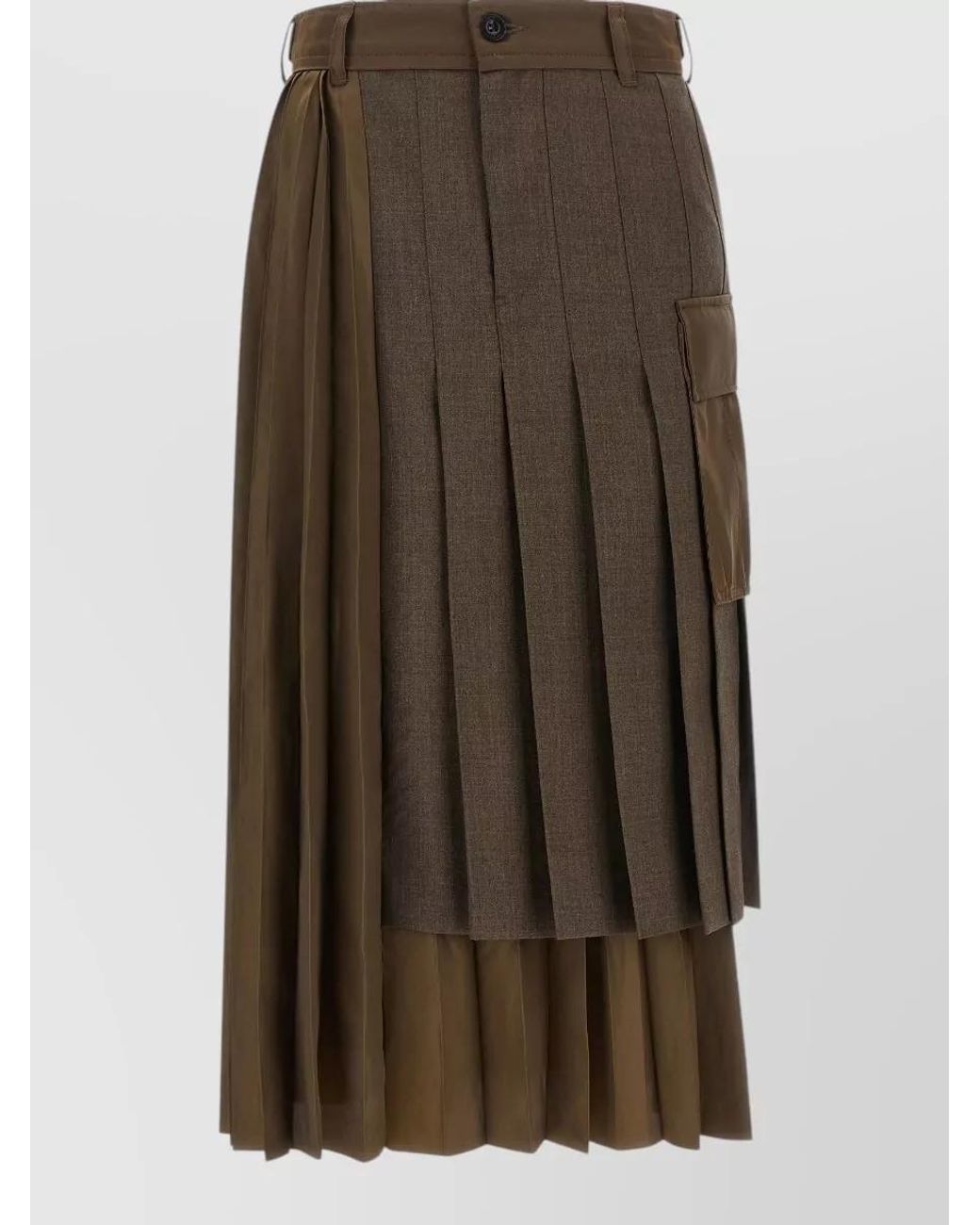 Sacai Brown Pleated Asymmetric Midi Skirt