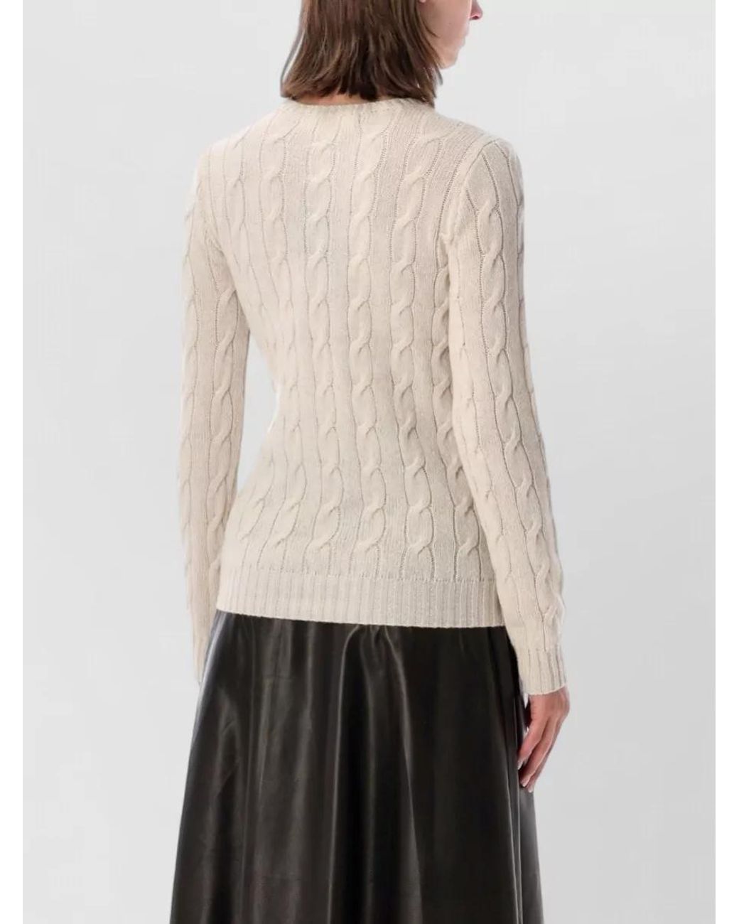 Ralph Lauren Natural Cashmere Cable-Knit Slim-Fit Crewneck Sweater