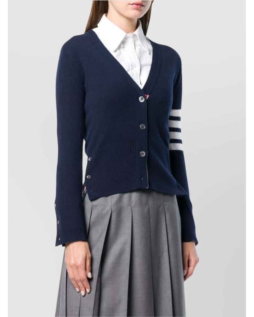 Thom Browne Blue Cashmere V-Neck Ribbed Cardigan