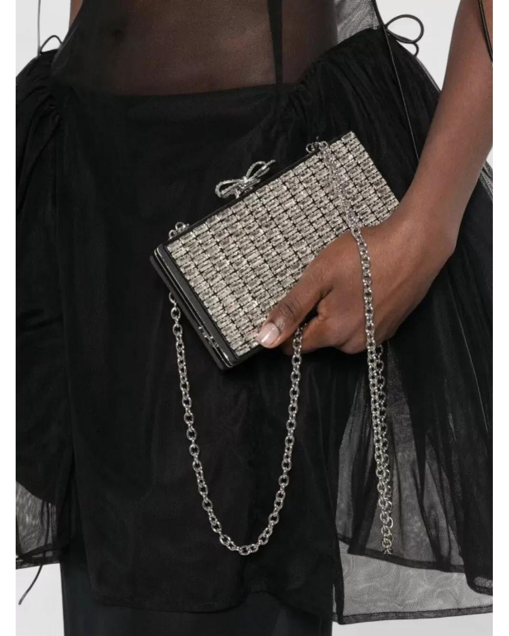 Self-Portrait White The Bow Crystal Clutch Bag