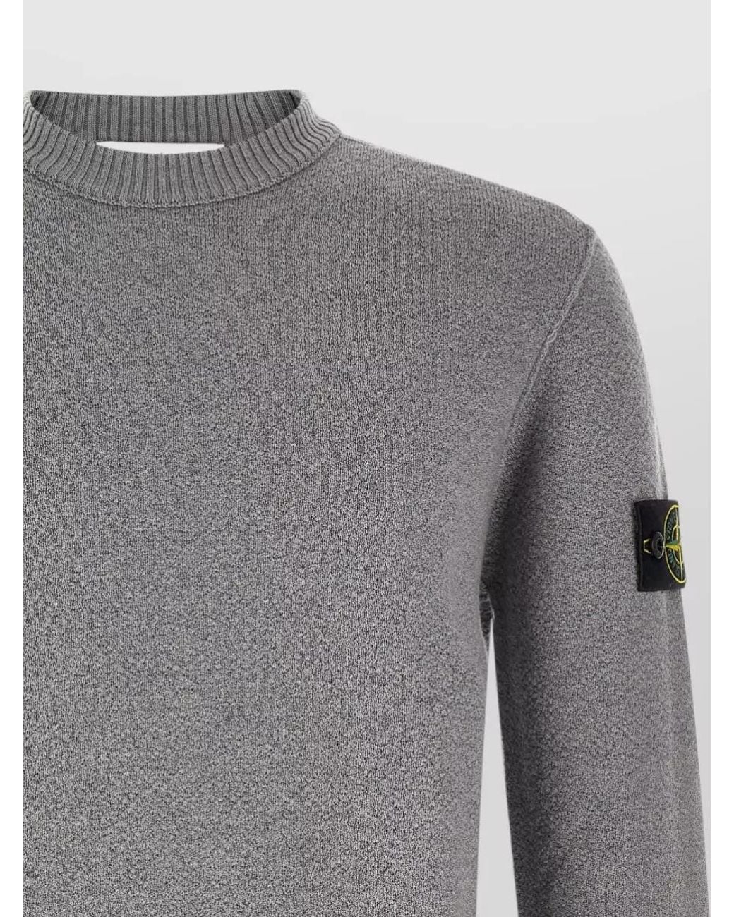 Stone Island Gray Virgin Wool Textured Knit Crew Neck Sweater for men