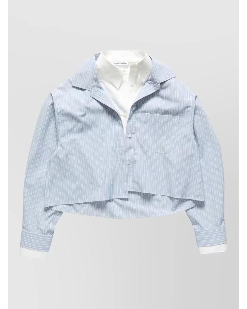 Acne Blue Striped Cropped Layered Organic Cotton Shirt