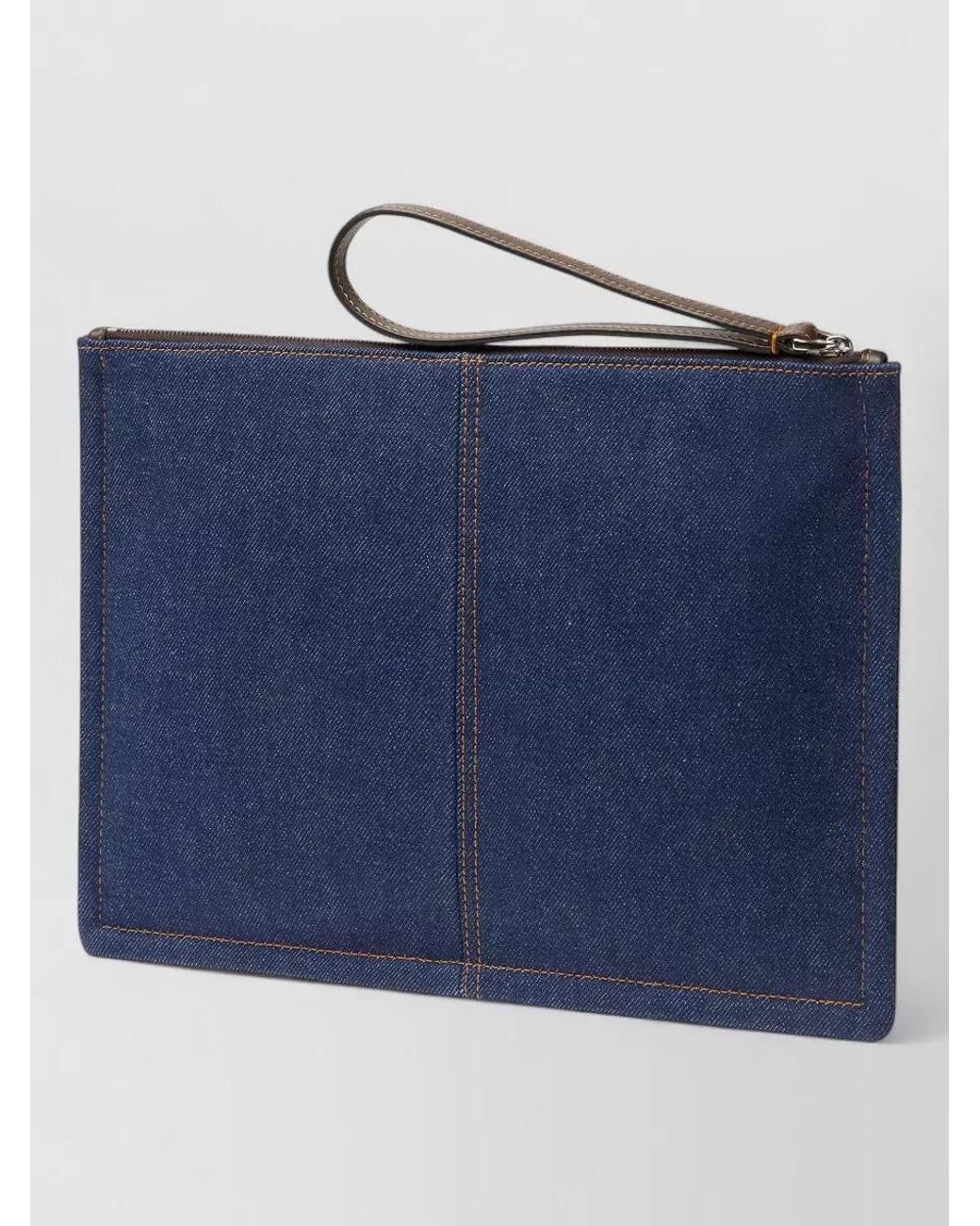 Fendi Blue Medium Flat Pouch Contrast Stitching Wrist Strap for men