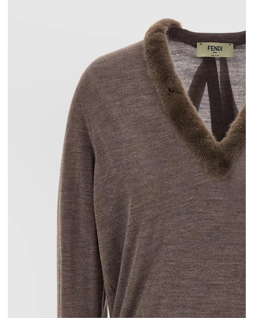 Fendi Brown Wool And Silk V-Neck Jumper