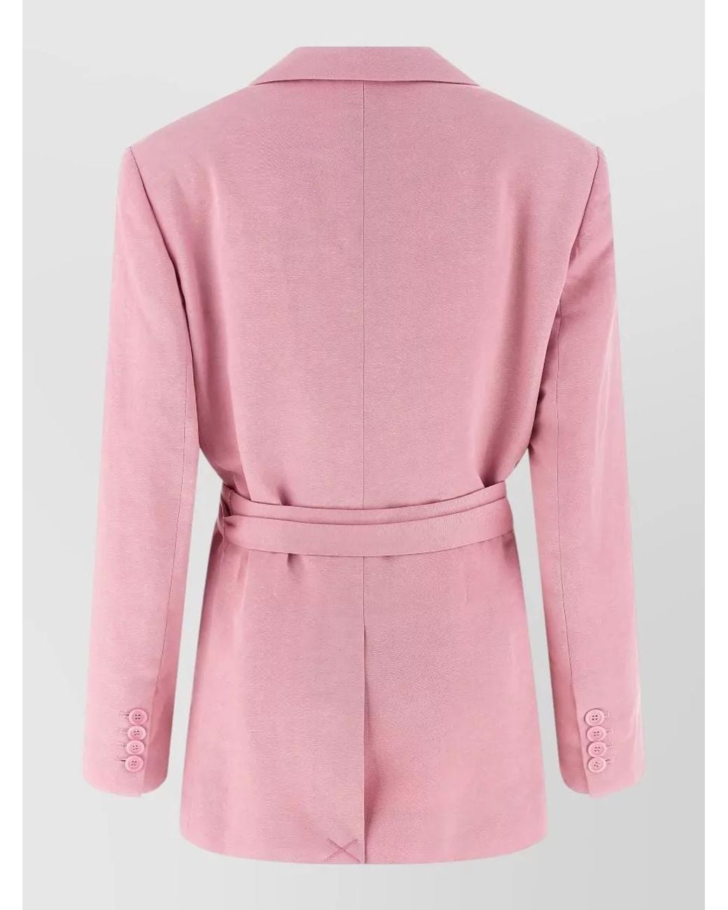 Nude Pink Linen Blend Double-Breasted Belted Blazer