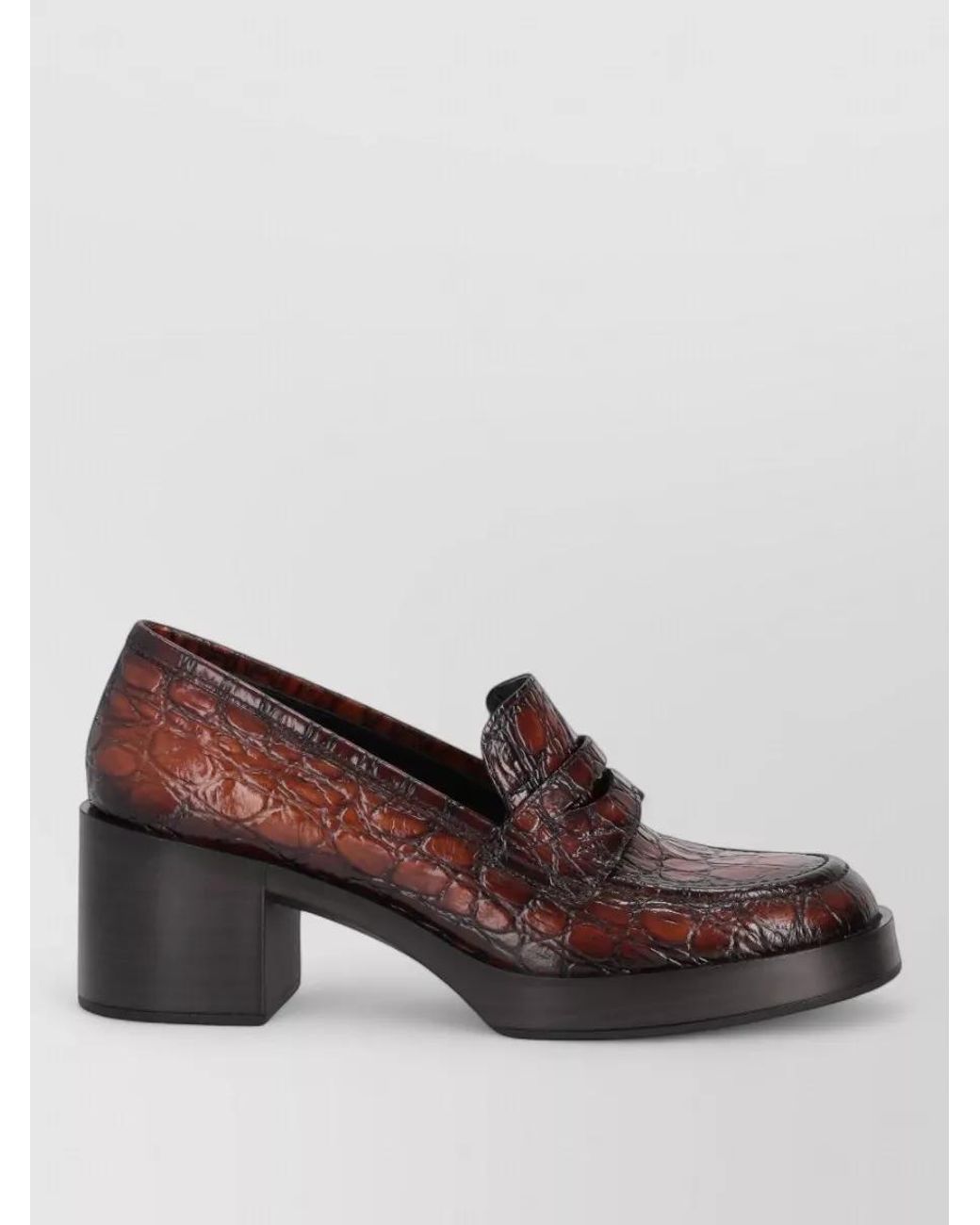 LA ROSE Brown Croc-Effect Loafers