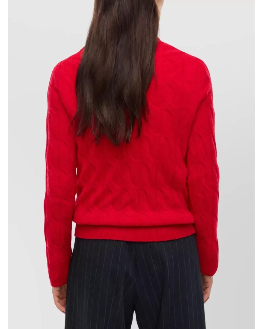Tommy Hilfiger Red Wool Cable-Knit Crew-Neck Sweater
