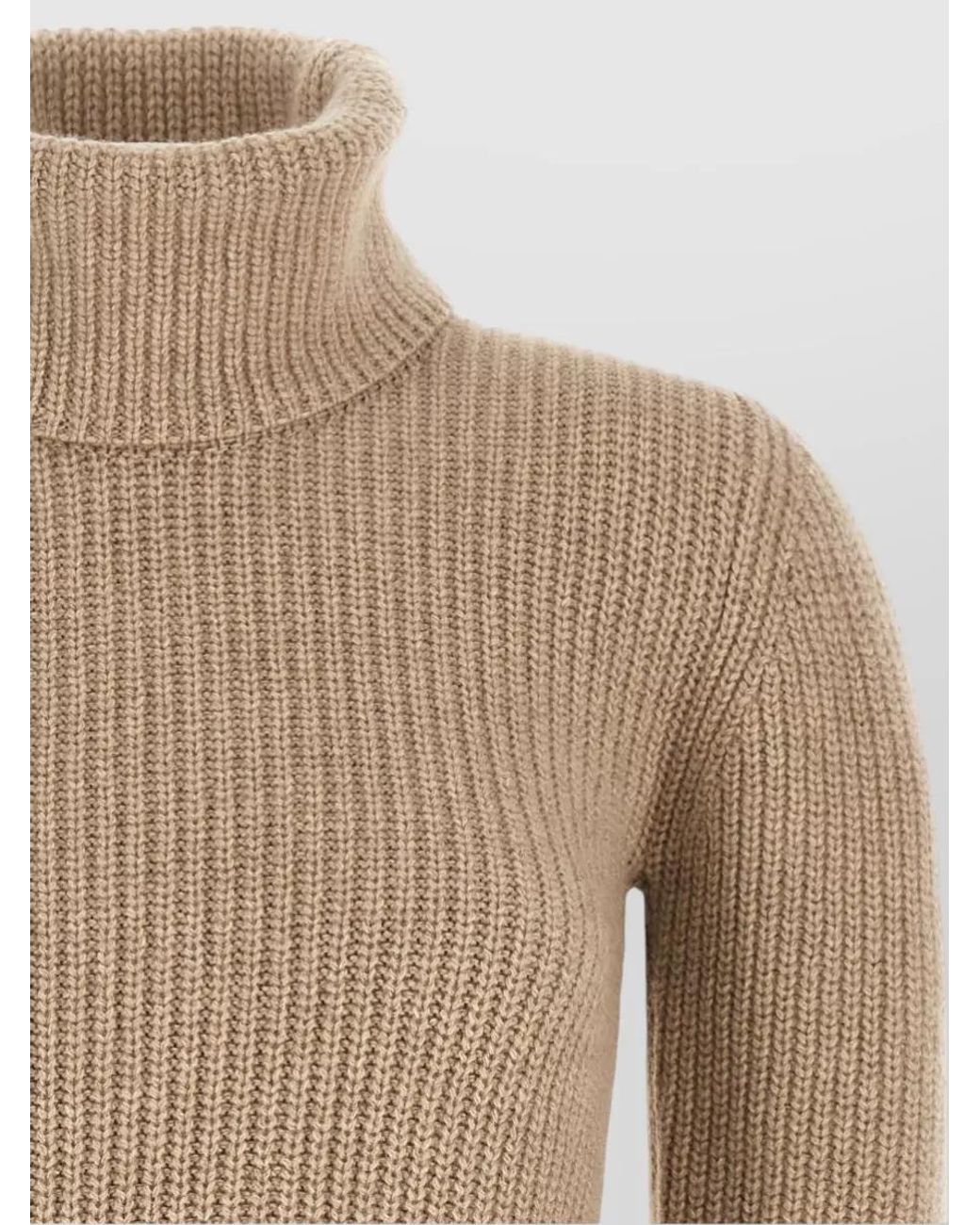 Magda Butrym Natural Cashmere Ribbed Turtleneck Long-Sleeve Mini Dress
