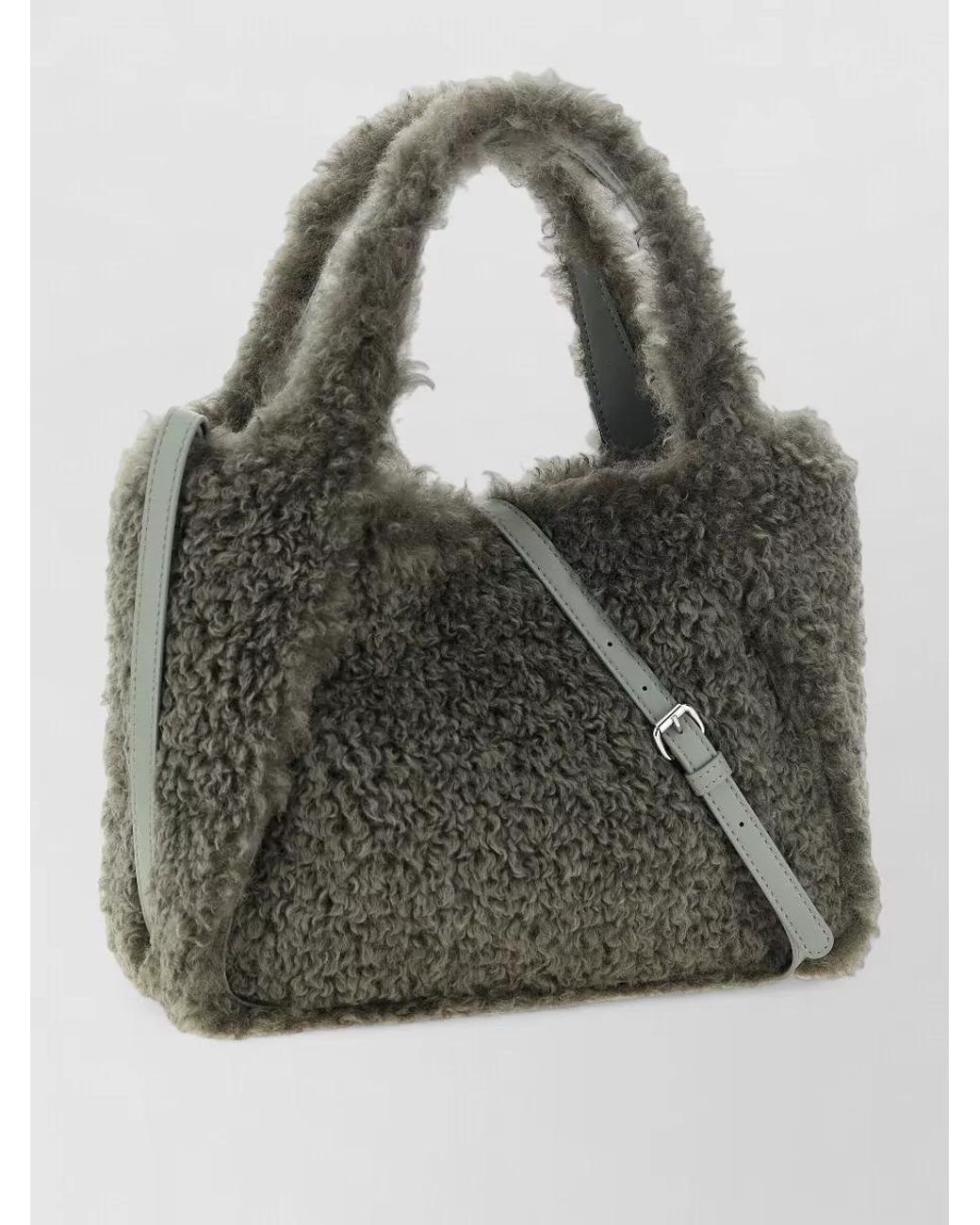Stella McCartney Gray Stella Logo Shearling Shoulder Bag