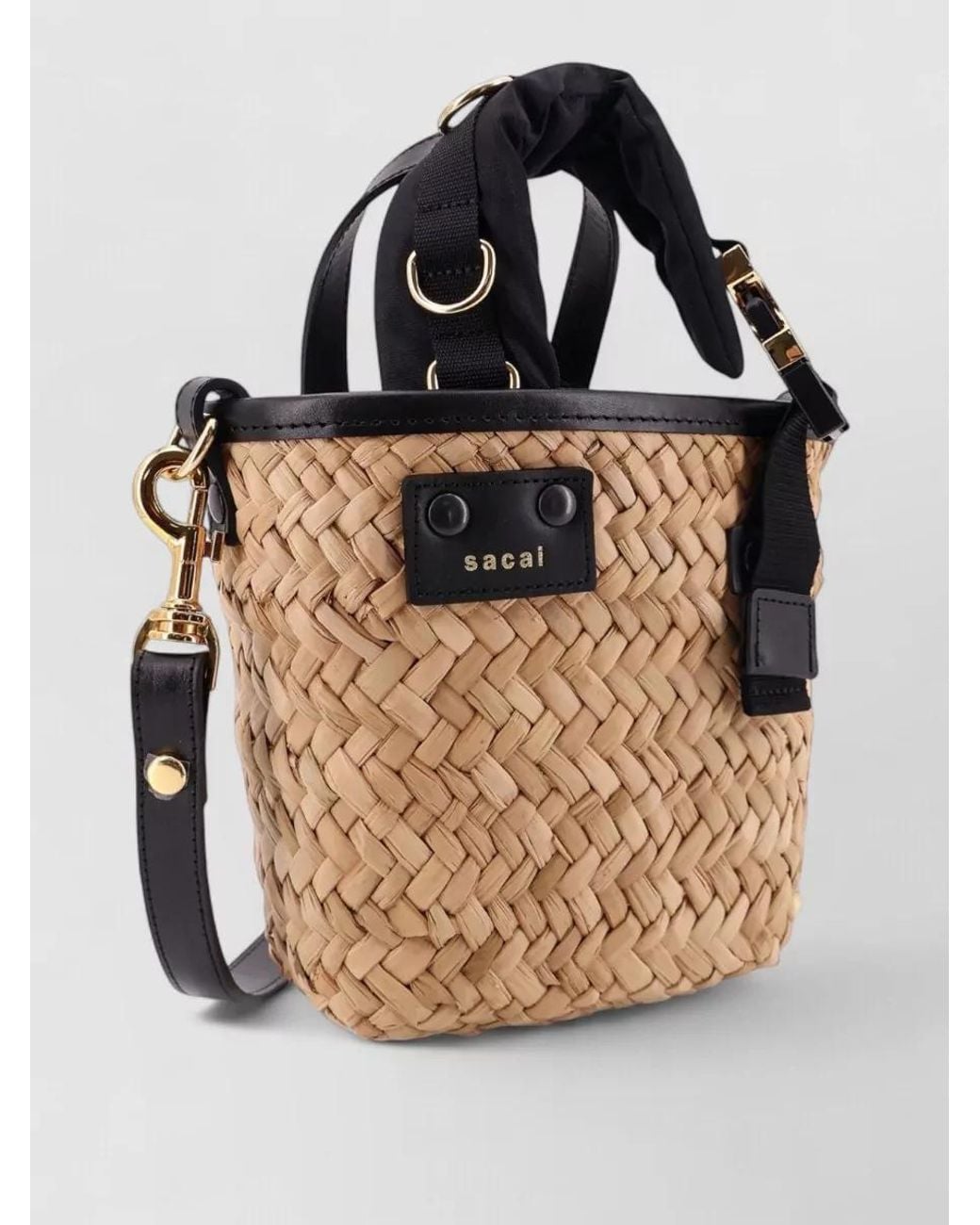 Sacai Multicolor Raffia And Leather Shoulder Bag