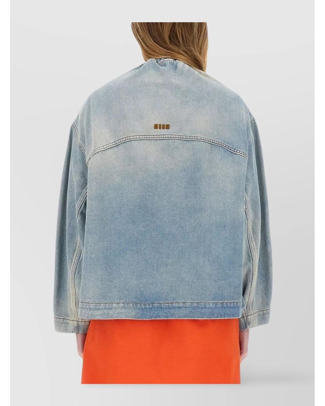MSGM Blue Denim Oversized Cropped Jacket