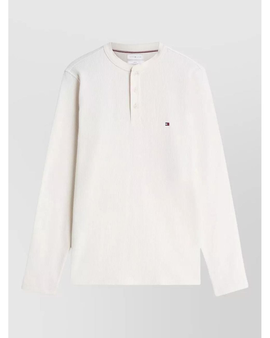 Tommy Hilfiger White Cotton Waffle-Knit Slim-Fit Long-Sleeve Henley T-Shirt for men