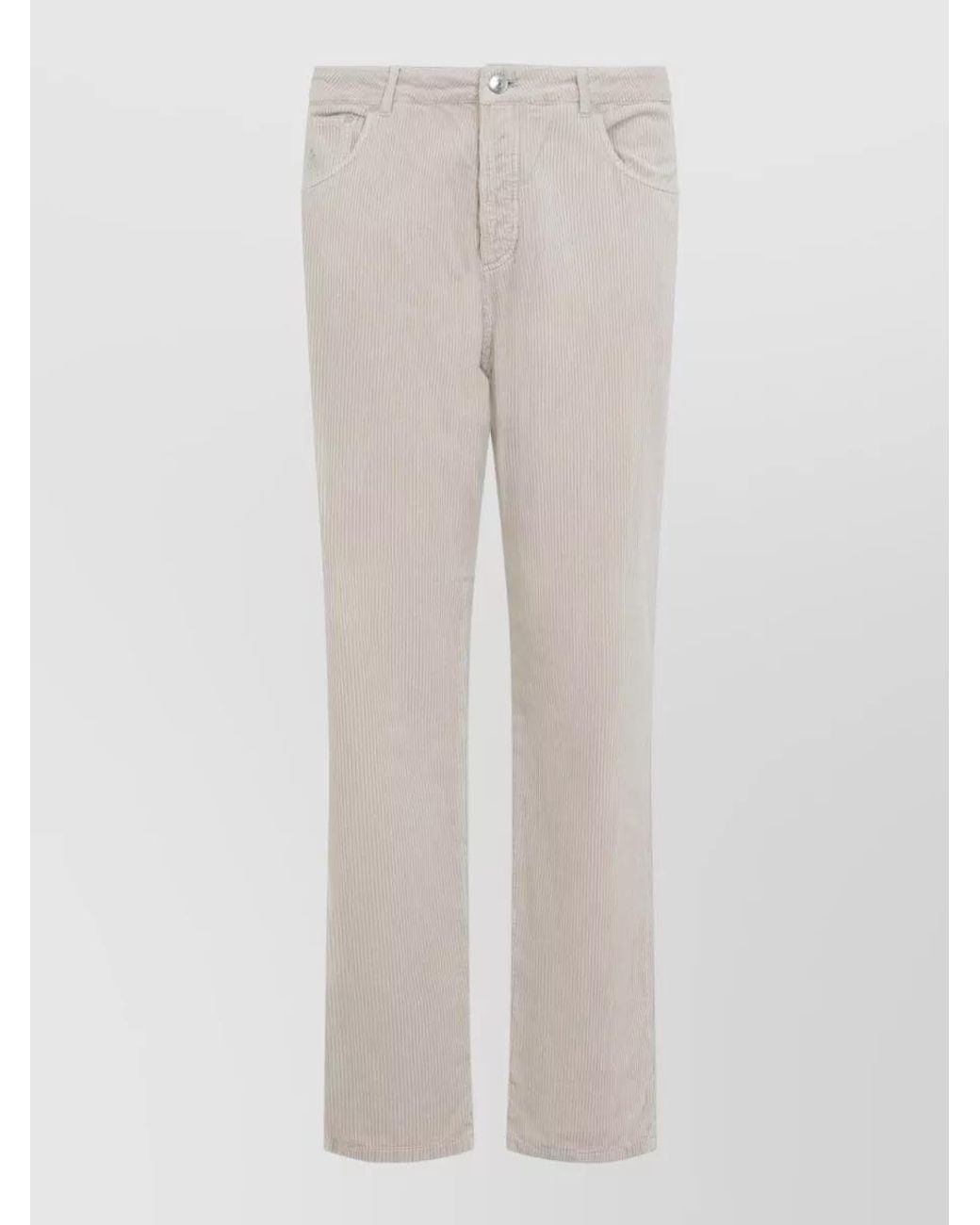 Brunello Cucinelli White Corduroy Mid-Rise Straight-Leg Trousers for men