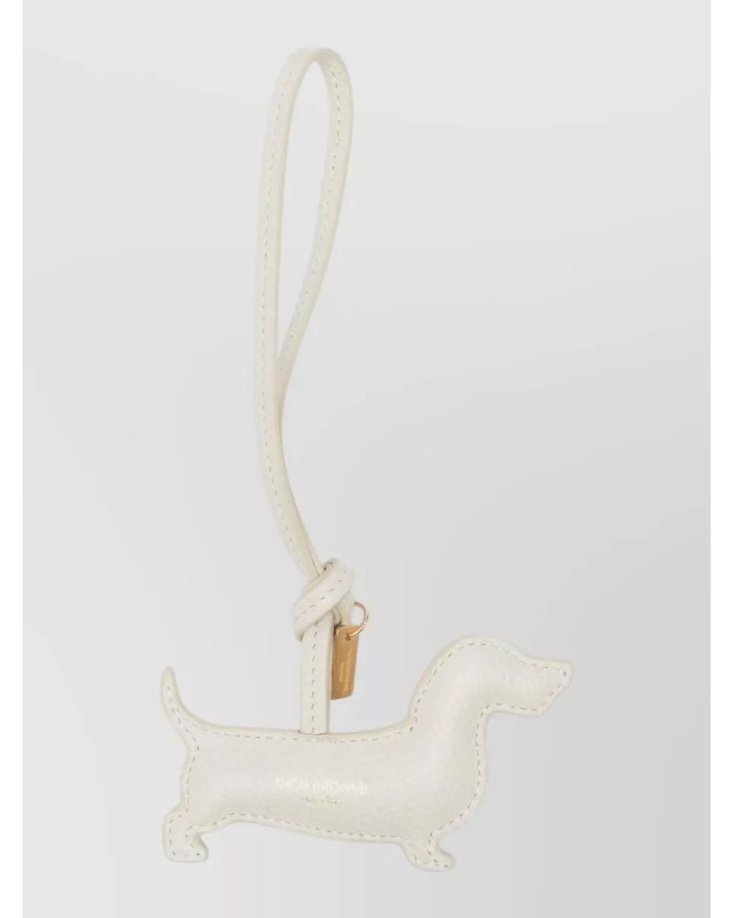 Thom Browne White Leather Dog Keychain