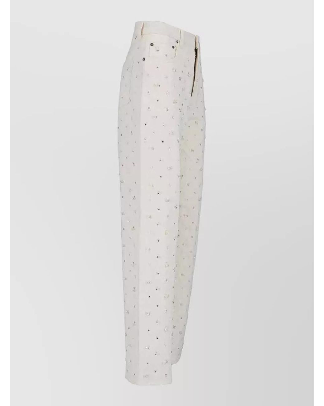 Golden Goose Deluxe Brand White Denim Straight-Leg High-Rise Crystal-Embellished Trousers
