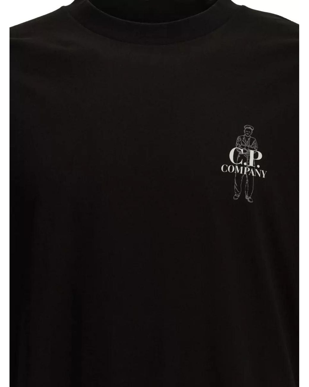 C P Company Black Cotton Crewneck T-Shirt for men
