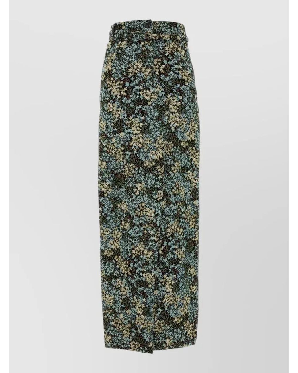 Dries Van Noten Green Embroidered Canvas Fitted Skirt