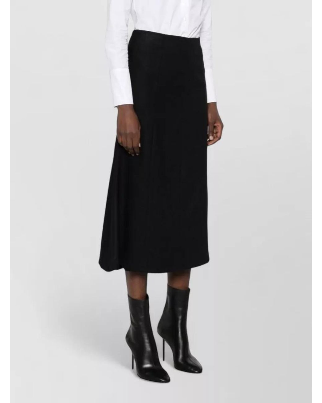 Thelatest Black Wool Blend Paneled High-Rise Midi A-Line Skirt