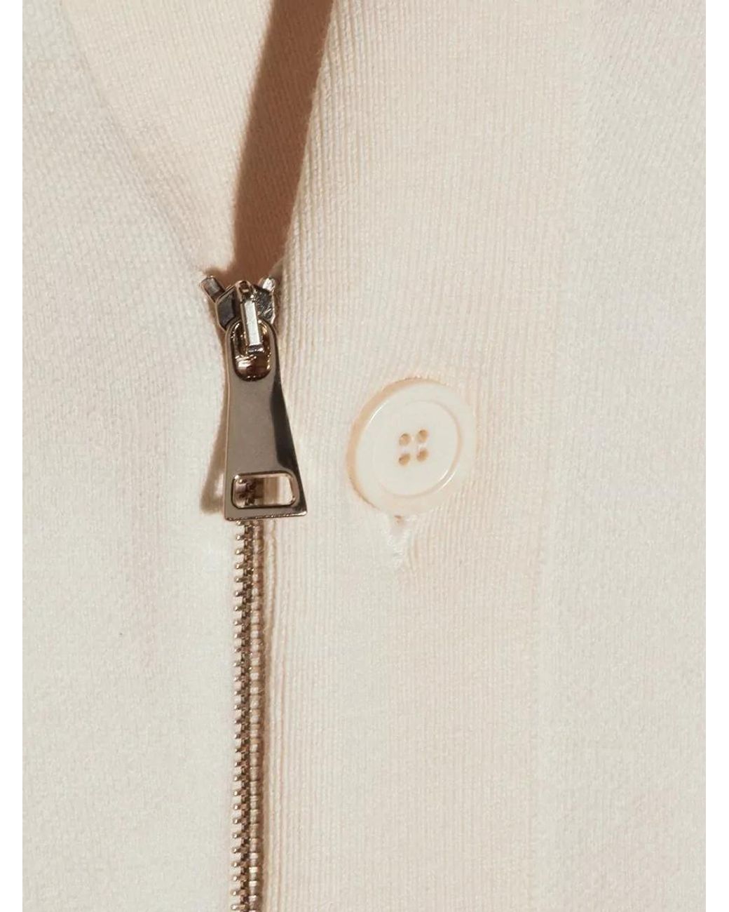 Fabiana Filippi Natural Crewneck Knit Long Sleeves Ribbed Buttons Collar