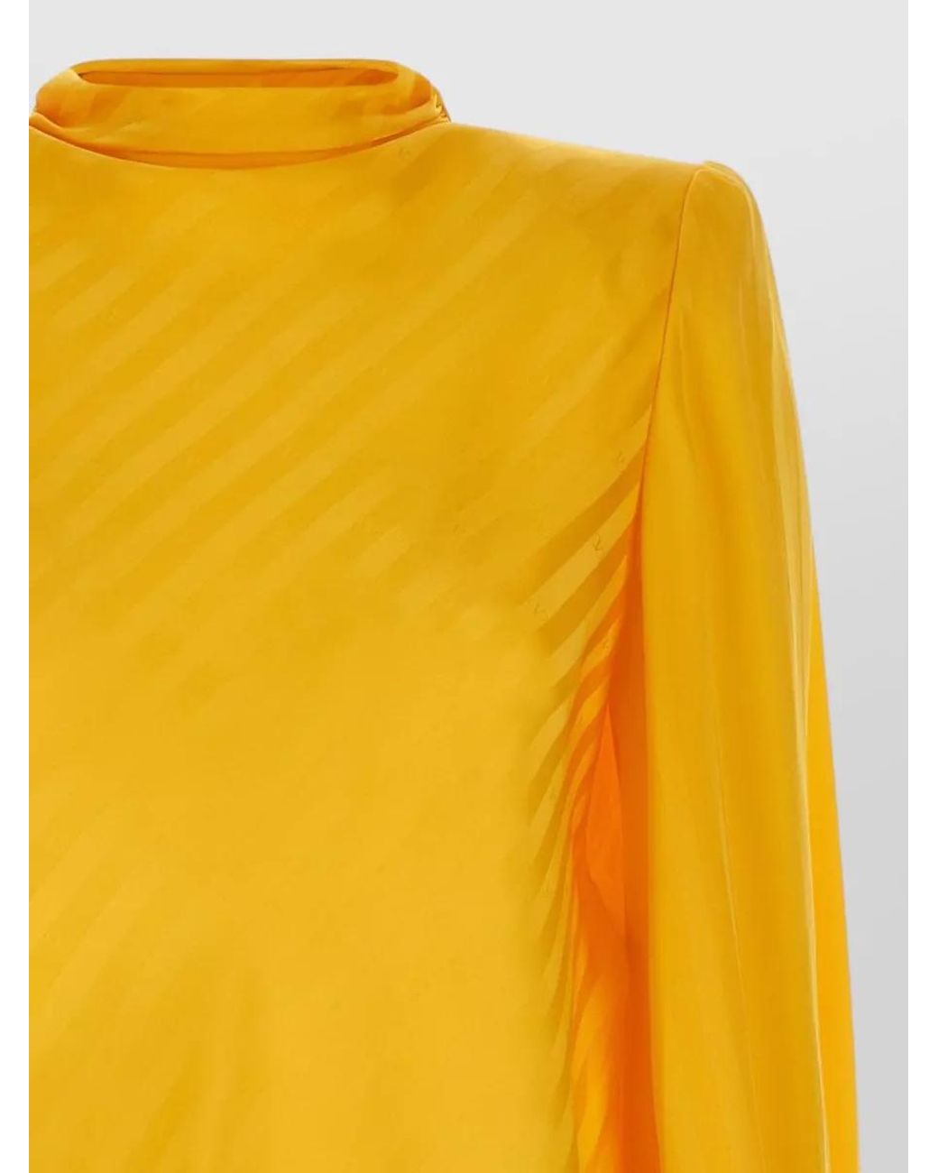 Valentino Garavani Yellow Silk Jacquard High Neck Long Sleeve Blouse