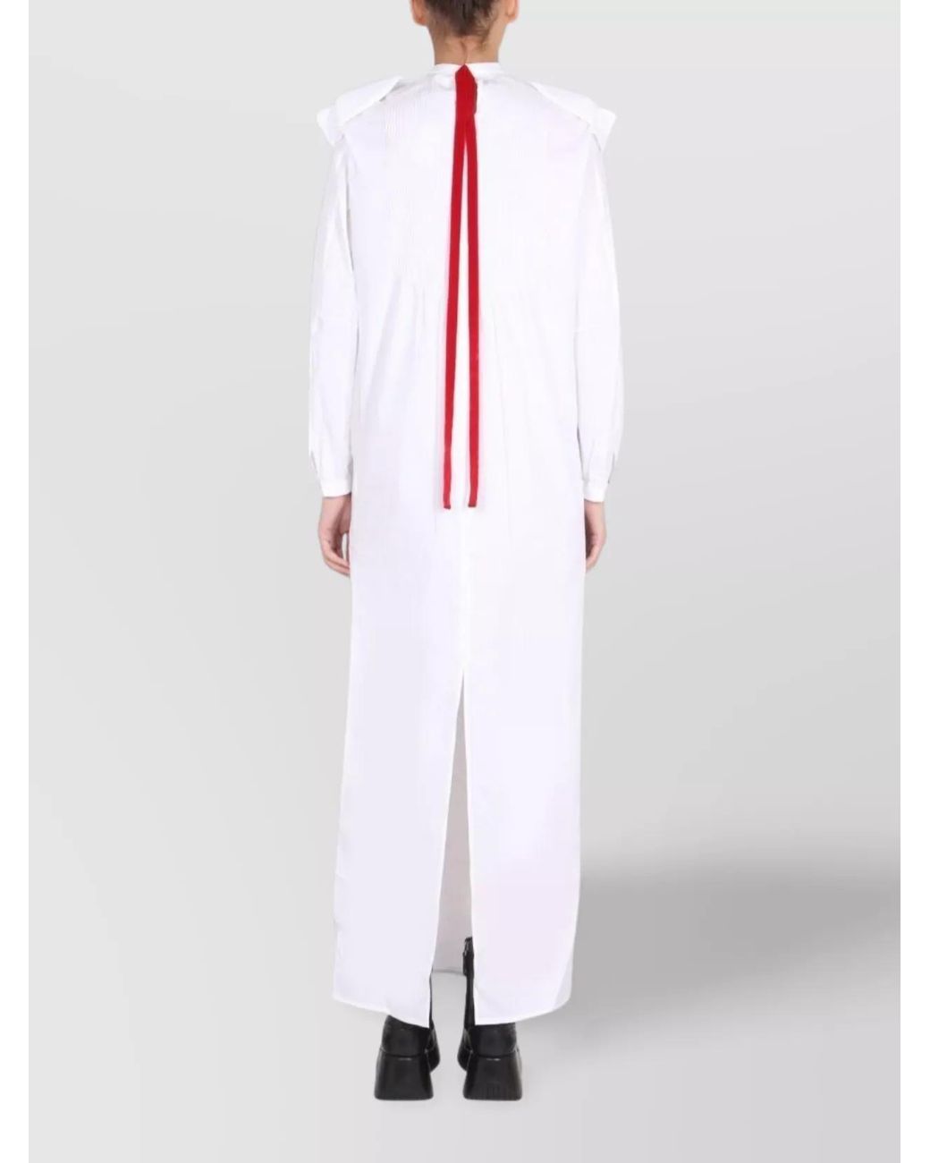 Raf Simons White Cotton Padded-Shoulder Shirt Maxi Dress
