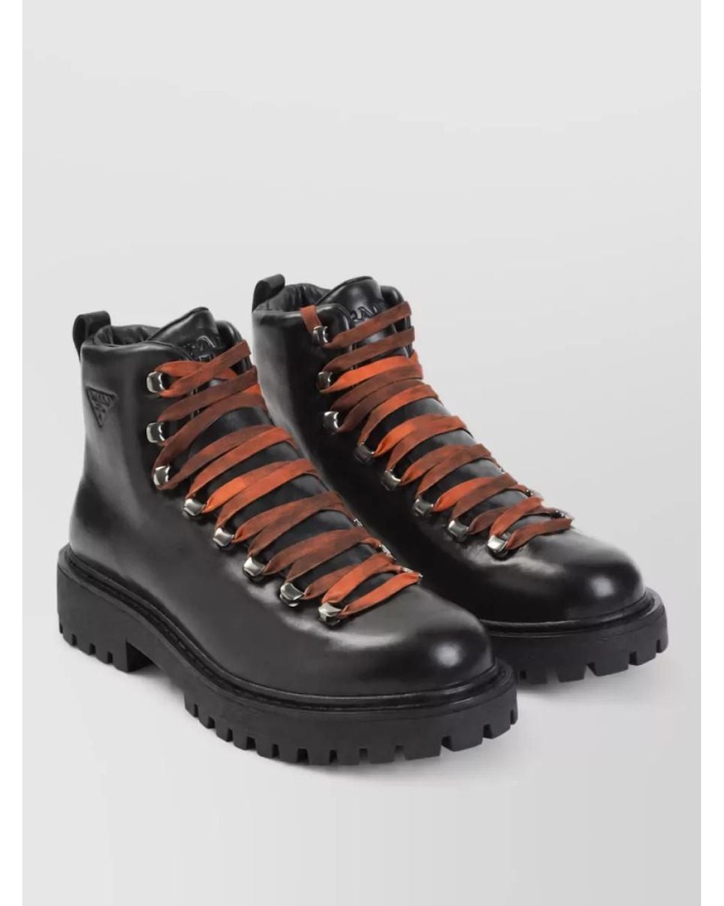 Prada Black Leather Lace-Up Ankle Boots for men