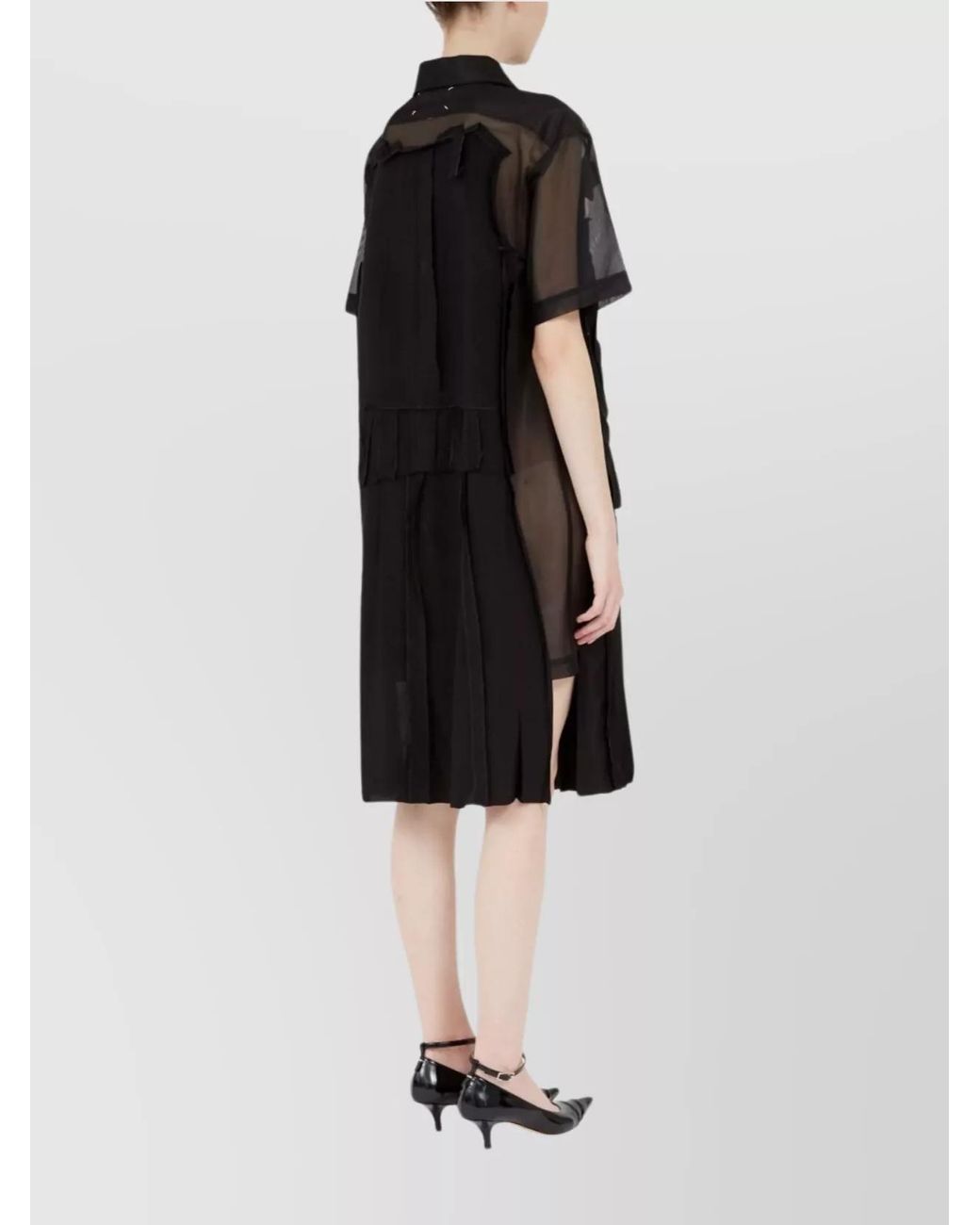 Maison Margiela Black Layered Sheer Mesh Short-Sleeve Midi Shirt Dress