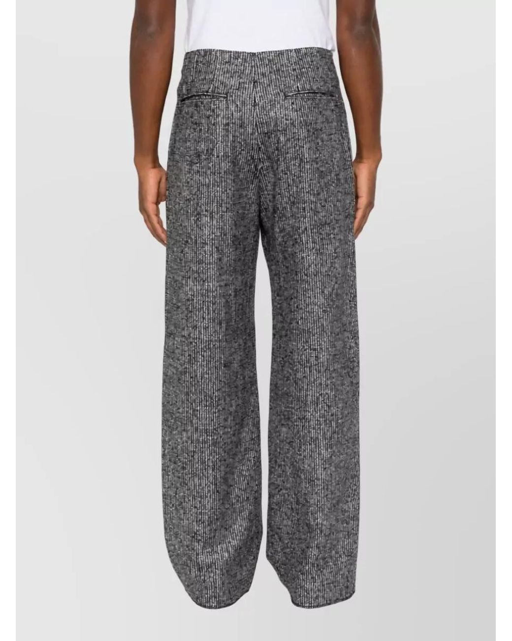 Emporio Armani Gray Wool Silk Wide-Leg Trousers for men