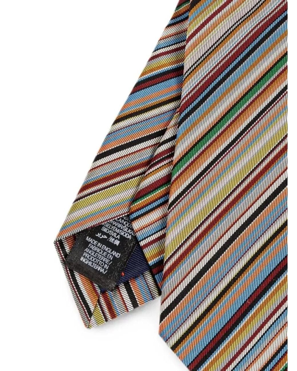 Paul Smith White Silk Signature Stripe Tie for men