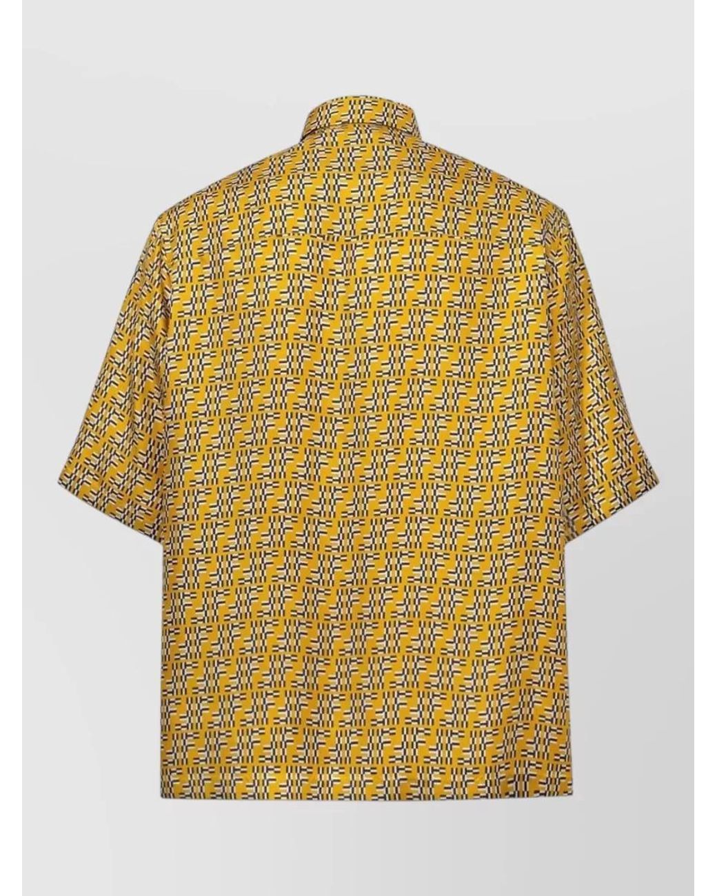 Fendi Yellow Silk Printed Short-Sleeve Shirt for men