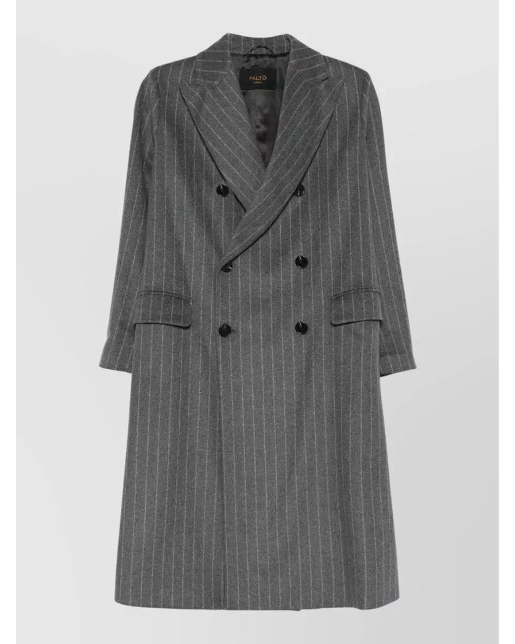 Paltò Gray Pinstripe Wool Double-Breasted Coat