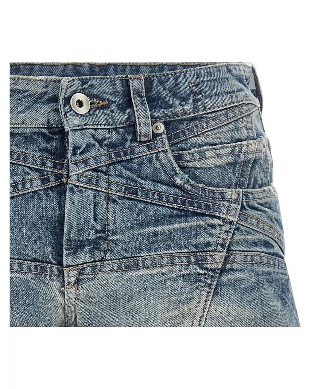 Rick Owens Blue Denim Mid-Rise Raw-Hem Short Shorts