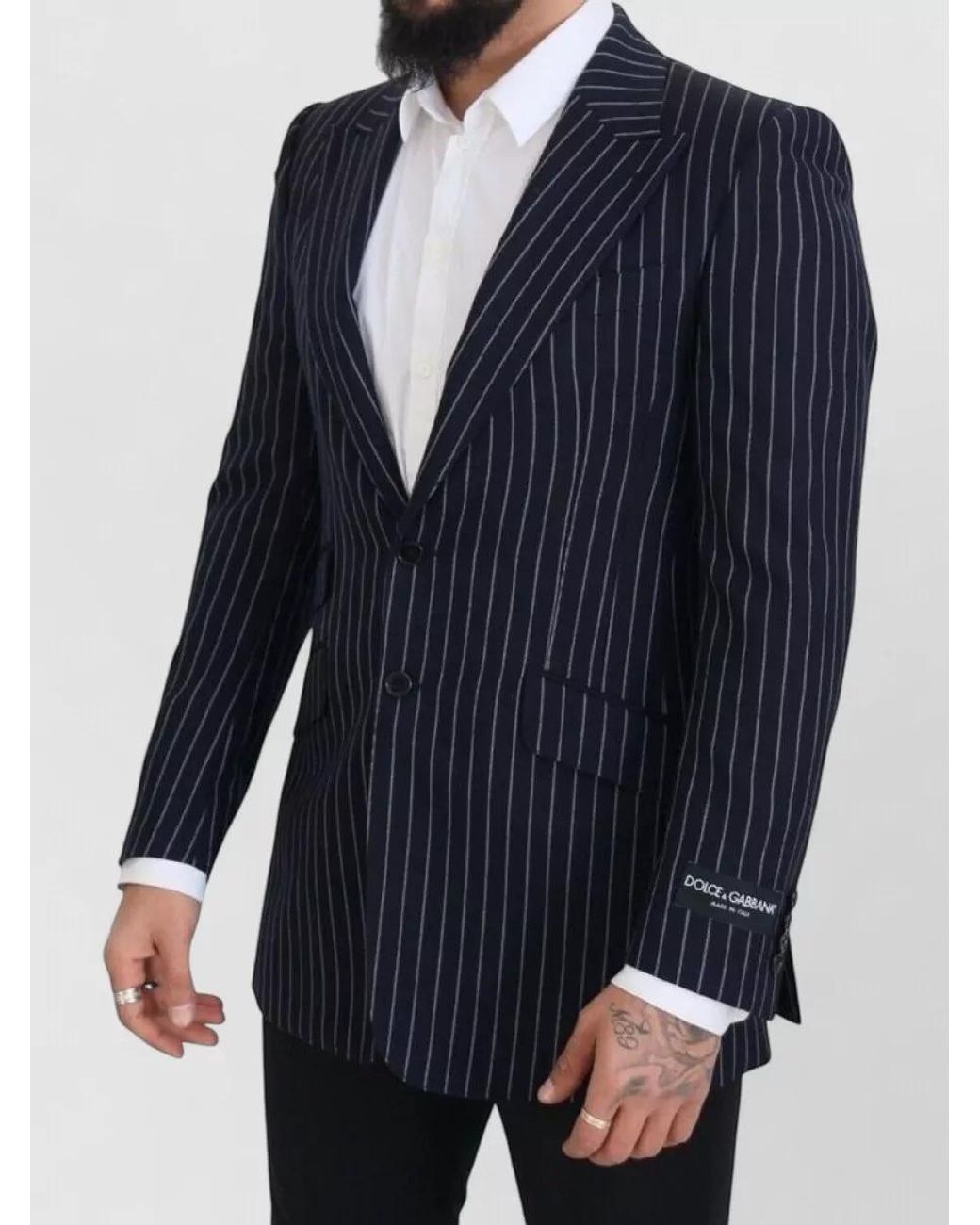 Dolce & Gabbana Blue Wool Pinstripe Single Breasted Blazer for men