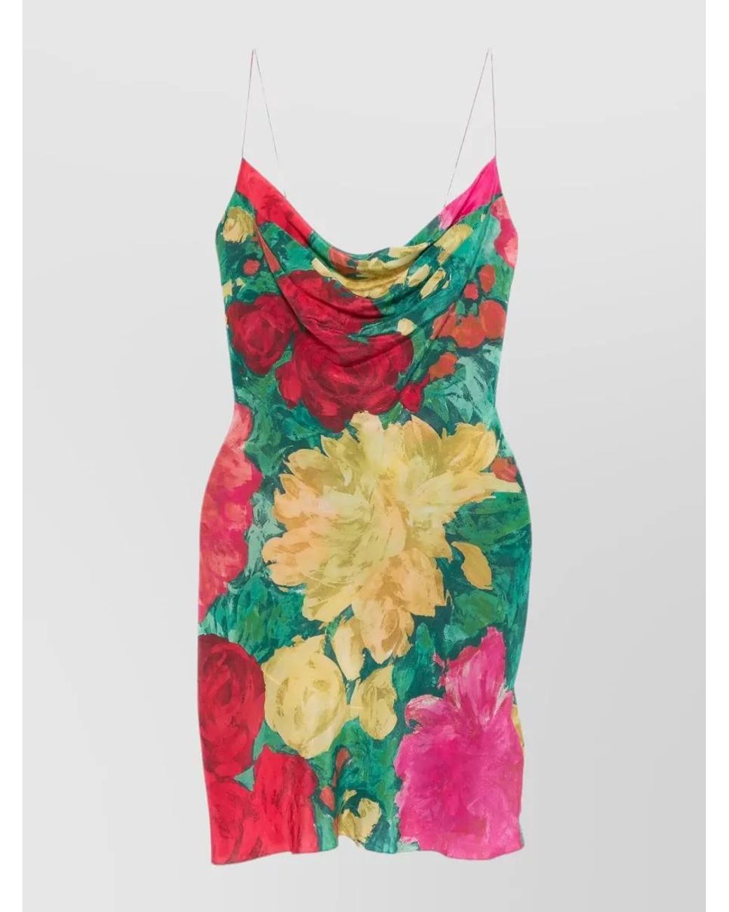 Balmain White Silk Floral-Print Cowl-Neck Mini Dress