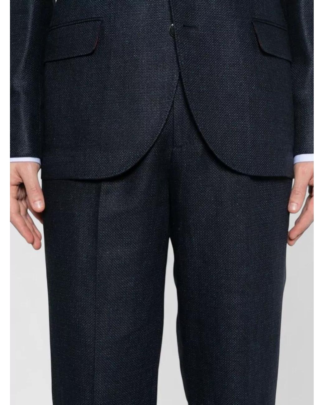 Brunello Cucinelli Blue Silk Linen Wool Single-Breasted Suit for men