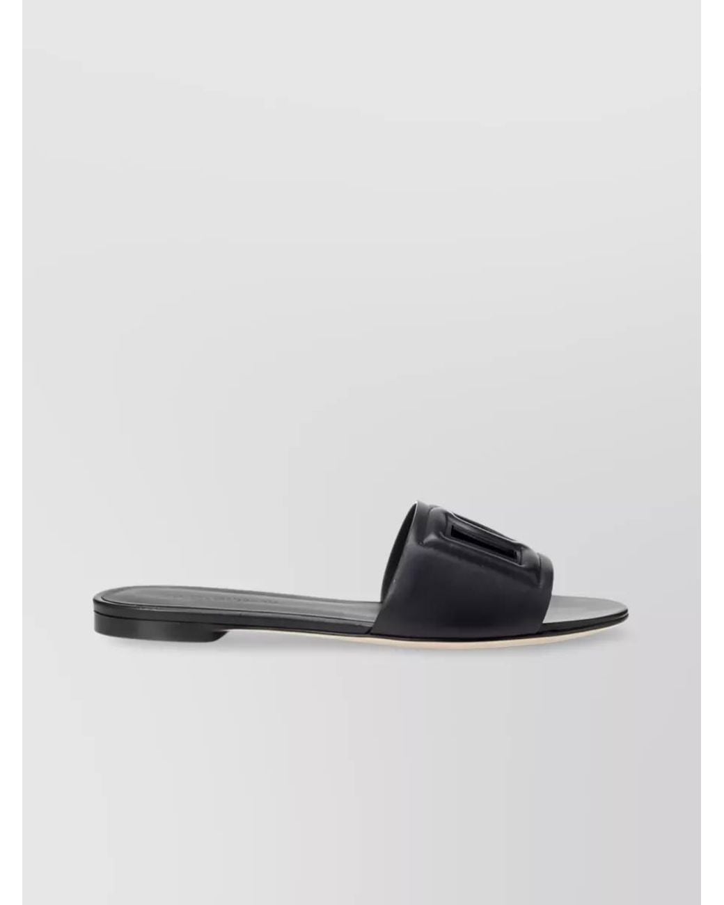 Dolce & Gabbana Black Leather Logo Slide Sandals